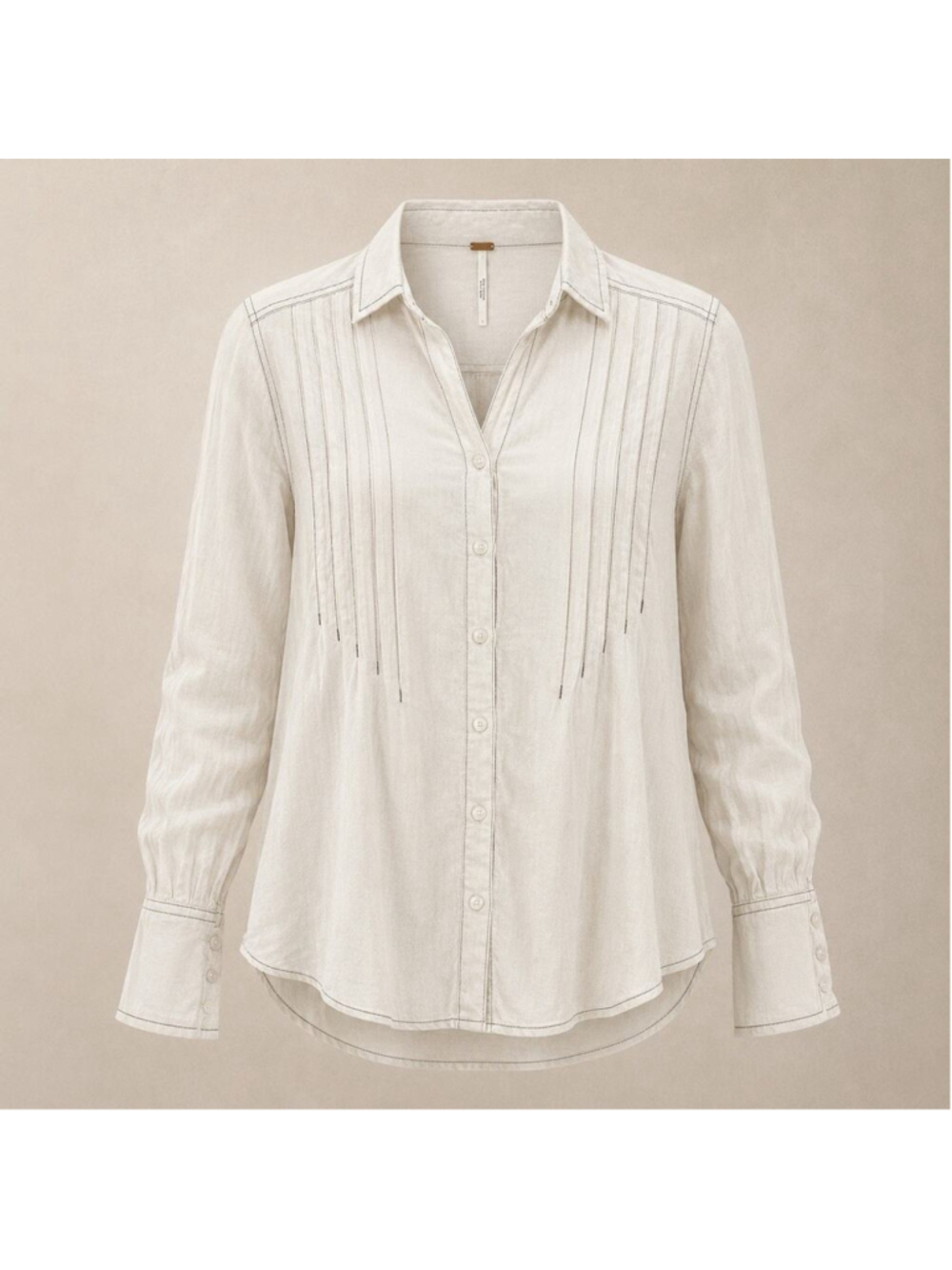 Free People 100% Linen Oversized Buttondown Pintuck Tunic S Langelook